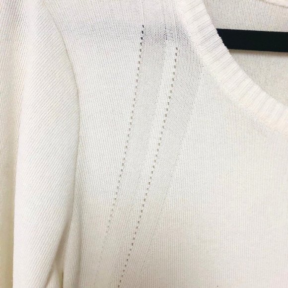 NWT Tea N Rose Knit Sweater Dress Women's L Off Winter White Split 3/4 Bow Slv - Picture 3 of 6